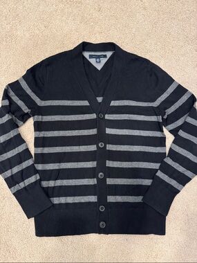 Tommy Hilfiger Black and Gray Striped Men's Cardigan